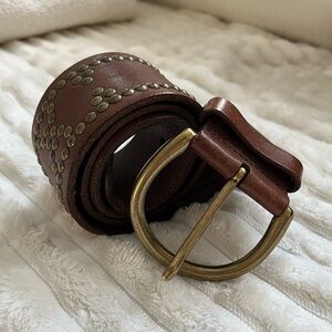 Brown Studded Leather Belt with Brass Buckle XS